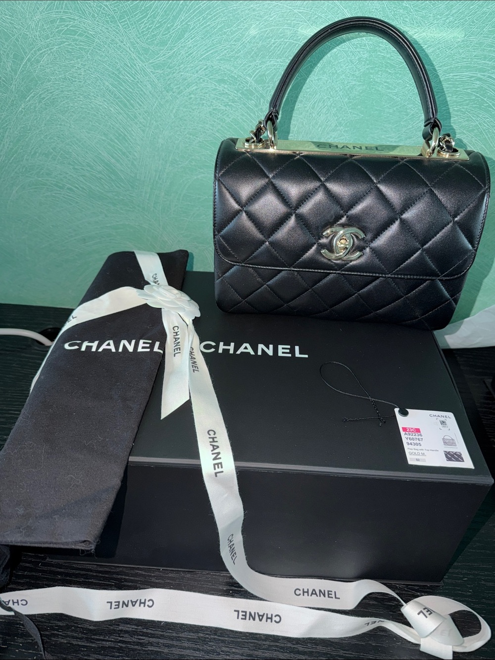 CHANEL Coco Handle Flap Bag Black Quilted Gold Hardware Top Handle Crossbody